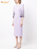 Modphy 2026 New arrivals Spring Fashion Heavy Industry Beaded Diamond Slim Midi Dress Women's Half Sleeve Female Vestidos