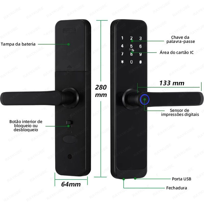 RAYKUBE K8 Free Delivery From Brazil Free Tax Tuya Wifi Smart Door Lock Fingerprint Lock With Longer Larger Handle Panel