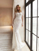 Wunderschöne Brautkleider mit abnehmbarer Schleppe, Rundhals, langen Ärmeln, Brautkleider mit Spitze Applikationen 2024 Vintage Vestidos De Novia