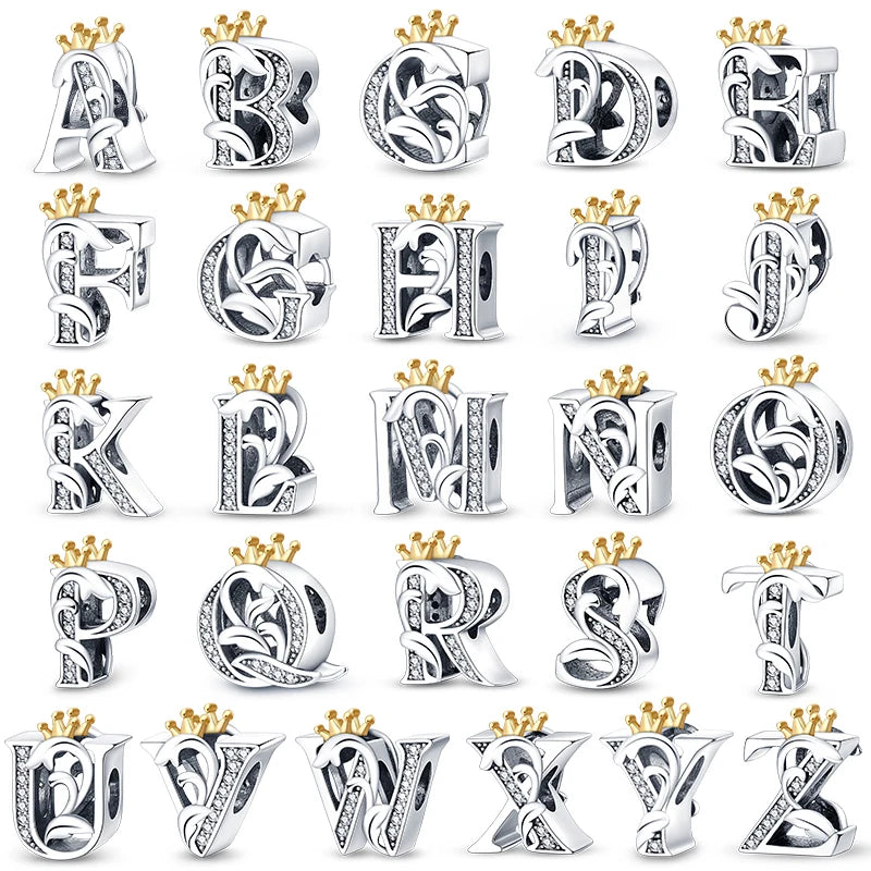 Charms Fit Pandora 925 Original Bracelets Classic Crown 26 Letters Alphabet Charms Beads For Women Fine DIY Wedding Jewelry Gift