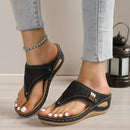 Large Size Casual Sandals Women Summer New Thick Sole Clip-toe Hollowed Ladies Slides Flip Flops Wedge Heel Solid Color Slippers