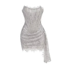 The Lace Hour | Strapless Lace-Panel Sheath Mini Dress