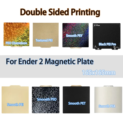 ENERGETIC 165x165mm Ender-2 Upgrade Schwarze PEI Pro doppelseitige texturierte PEI PET PEO PEY Federstahl-Bauplatte Magnetbett