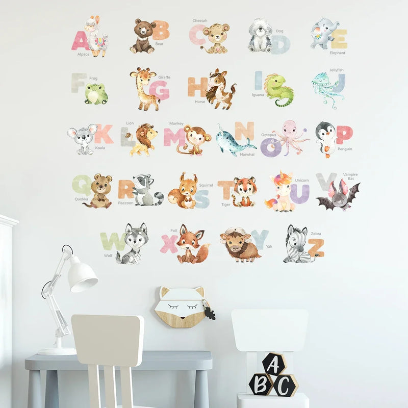 5PCS Cartoon Animal Letter ABC Wall Stickers for Kids Room Kindergarten Home Decoration Wall Decor