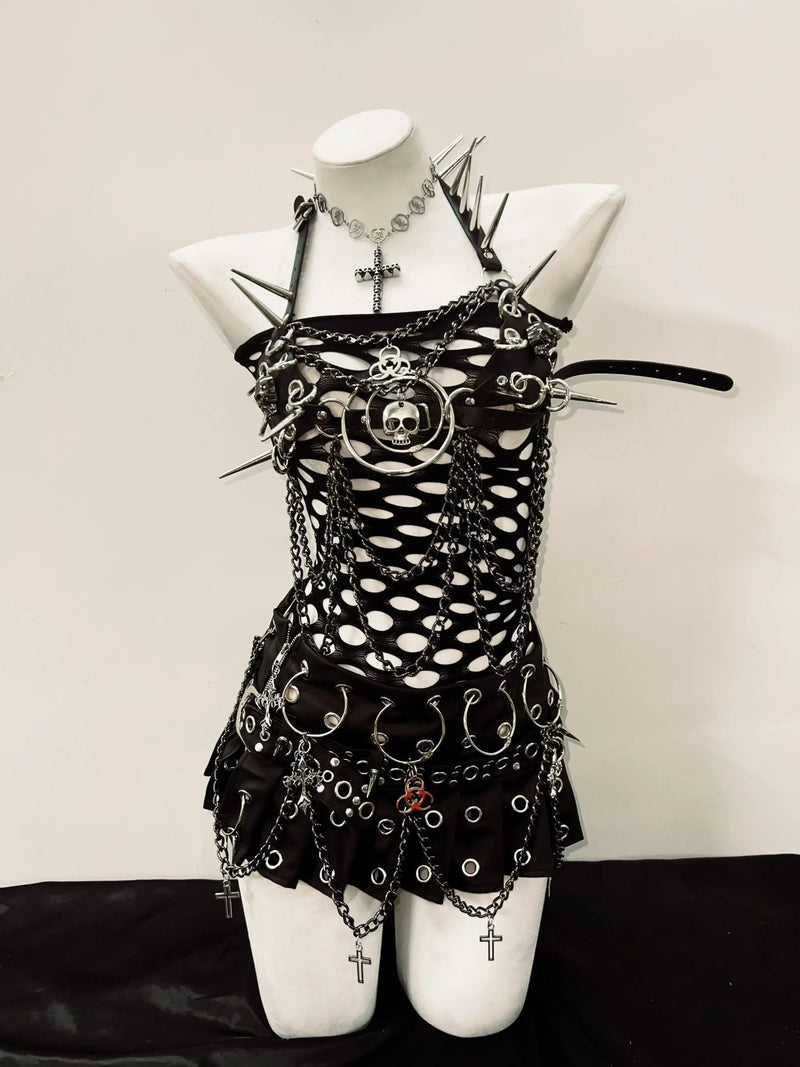 Rivets Tank Tops sexy top y2k clothes y2k crop top gothic clothes Gothic Tank Tops Punk  Tops y2k fashion Skull top vintage Tops