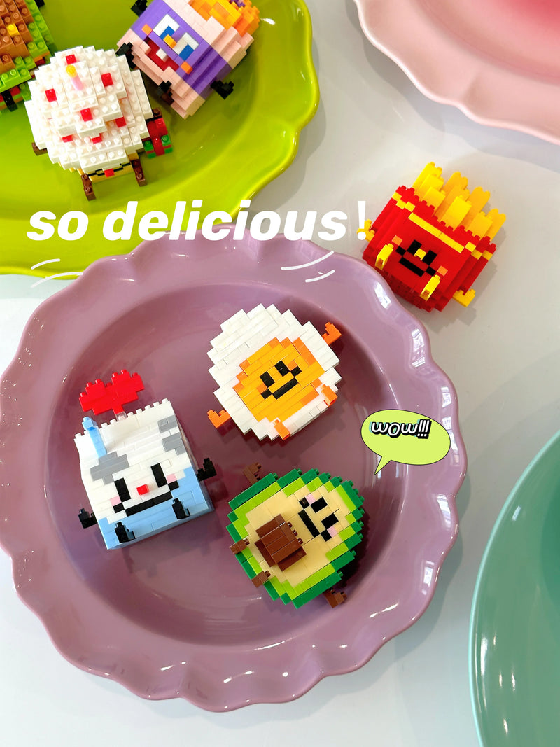 Food Building blocks Mini brick toy Fruit Burger Fries Avocado bread pineapple sandwich Milk drink Jigsaw Puzzle children's gift