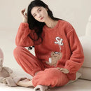 Autumn Winter Thick Coral Velvet Long Sleeve cute Cartoon Sleepwear Warm Flannel Women Pyjamas Sets Flannel Pajamas Set for Girl