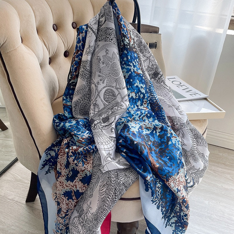 180*90cm Luxury Brand Spring Autumn New Silk Scarf Women Shawl Fashion Soft Poncho Chiffon Hijab Foulard Muffler Bandanna Pareo