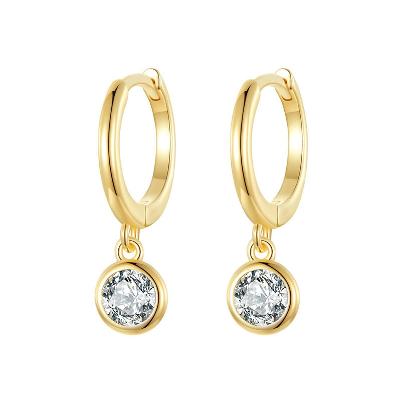 BAMOER 925 Sterling Silver Clear CZ Waterdrop Hoop Earrings for Women, 14K Gold Plated Statement Basic Jewelry 2 Colors SCE830