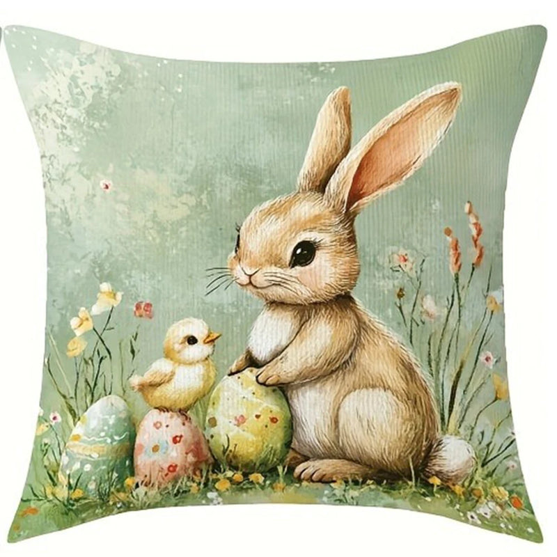 Easter decoration pillow cover rabbit chick and egg print soft and comfortable sofa cushion cover home room decoration