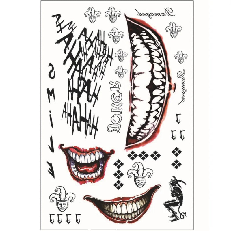 Halloween Tattoos Stickers Horror Makeup Joker Smile Stickers For Halloween Decoration Haunted House Cosplay Props Costume