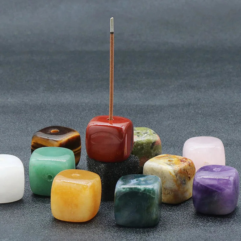 Square Natural Quartz Stone Incense Holder Healing Agate Purple Pink White Crystal Stand Base Aromatherapy Gemstone Decoration