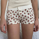 Neue lässige Lounge-Shorts für Damen, Y2K Vintage, niedrige Taille, Knopfverschluss, mit Grafikdruck, ästhetisch, schmal, Pyjama-Hose, Nachtwäsche