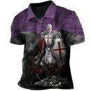 Retro Men's Polo Shirt 3D Print Knights Templars Graphic Polo Shirts For Men Summer Short Sleeve Button Golf Shirt Men Clothes