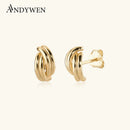 ANDYWEN 100% 925 Sterling Silver Gold Three Screw Piercing CZ Clips New 2022 Pendientes Women Wedding Fine Jewelry