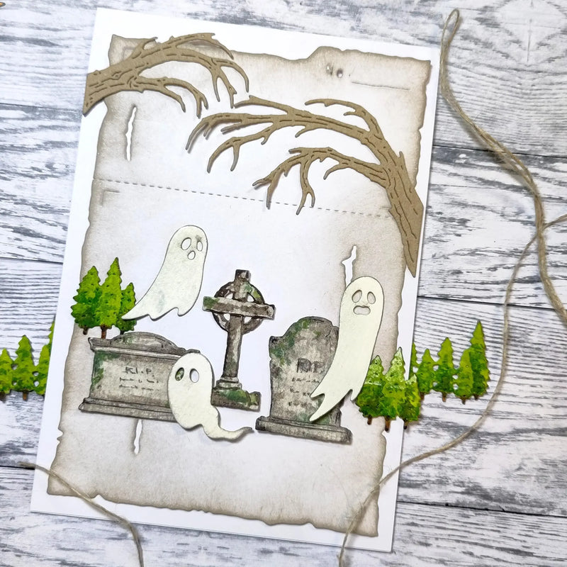 Tombstones Halloween Frog Skull Hands Spooky Branches Grim Reaper Worms Metal Cutting Dies Stamps Stencil Scrapbooking Diary