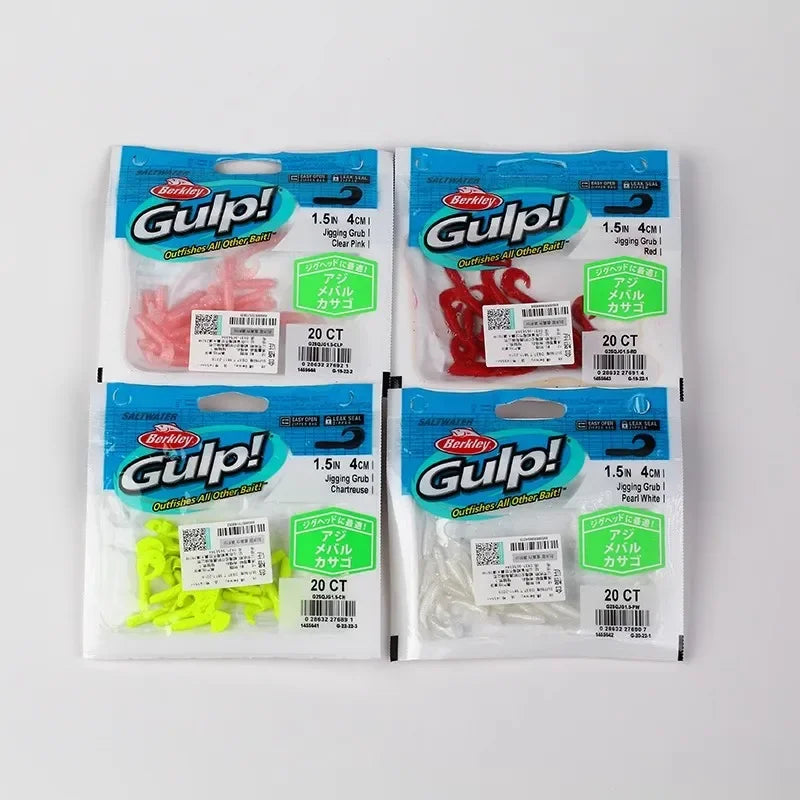 Berkley Fishing Bait for Lure Fishing, GULP Jigging Grub, Soft Bait, 4Colors, 20CT Beckley, 400 Times, 4Colors