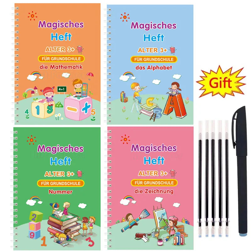 German Magic Books for Children Reusable 3D Groove Magic Notebook Writing for Lettering Calligraphy Set Montessori Ring Notebook