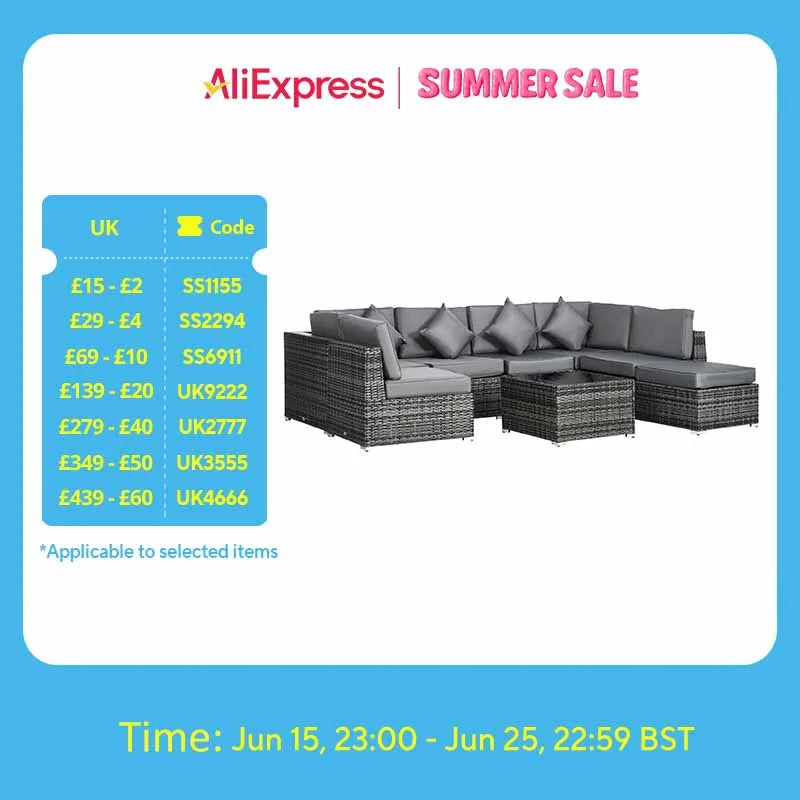 Outsunny 8 Pieces PE Rattan Corner Sofa Set with Thick Cushions, Aluminium Rattan Garden Furniture Set with Glass Top Table
