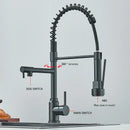 Kitchen Sink Faucet Pull Down Hot and Cold Water Mixer2 Mode Tap with Dual Spout 360 Rotation Flexible Deck Mounted
