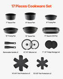 SucceBuy 17 Pcs Nonstick Cookware Set Granite Pots and Pans Set Induction Cookwares Kitchen Cooking Set w/Frying Sauce Saute Pan