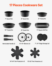 The Flat Stack | 17-Piece Detachable-Handle Nonstick Cookware Set