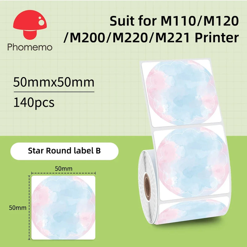 Phomemo Mini Printer Thermal White/Color/Round/Transparent Sticker Self Adhesive Waterproof Sticker For M110 M220 M221 M120 M200