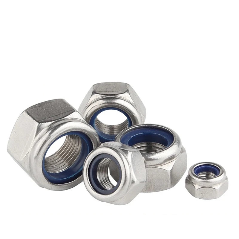 1/ 5/ 10/ 20pcs M2 M2.5 M3 M4 M5 M6 M8 M10 M12 M14 M16 M18 M20 M22 304 Stainless Steel Nylon Self-lock Hex Nuts Locknut DIN985