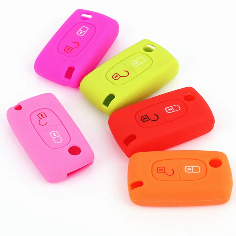 2 Buttons Silicone Car Key Case Cover Flip Remote Car Key Holder Shell Fob For Citroen C2 C3 C4 C8 PEUGEOT 308 207 307 3008 5008