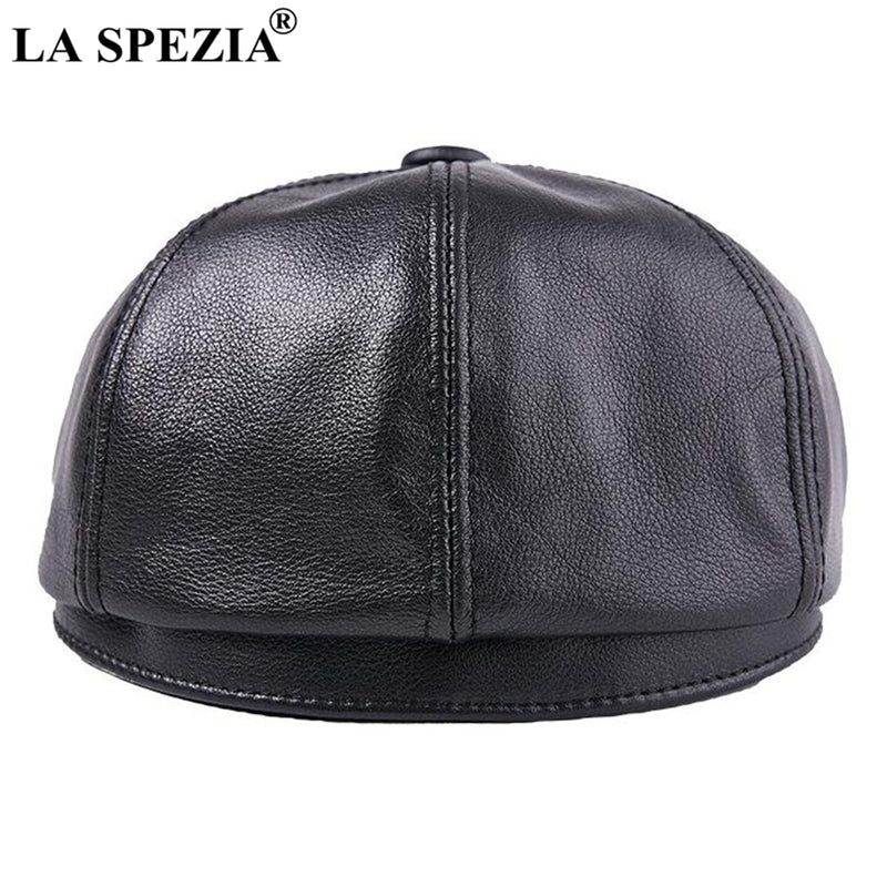 LA SPEZIA Octagonal Cap Real Leather Men Black Vintage Newsboy Caps Male Spring Casual Gatsby Hat Classic Painter Flat Hats