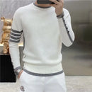 Four-bar Splicing Striped Black Knitted Sweater Men's Slim Base Shirt Ins Trendy