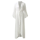 Elegant Women Beach Cover Ups Maxi Dress Ruffled Cardigan Kimono Swimwear Button Down Long Sleeve Sunscreen Solid Cover Ups