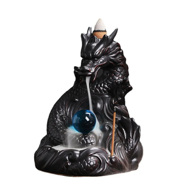 Dragon Ceramic Handicrafts Incense Stick Holder Home Ornaments Backflow Incense Burner(Without Incense)