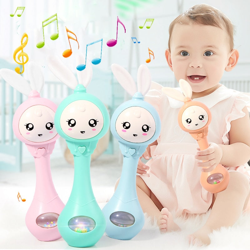 Baby Music Flashing Rattle Toys Rabbit Teether Hand Bells Mobile Infant Stop Weep Tear Rattles Newborn Early Educational Toy 18M