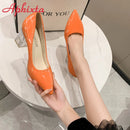 Aphixta 7cm High Heels Damen Orange Leder Pumps Weibliche Hochzeit Grüne Transparente Schuhe Drop Shipping Übergröße 30-50