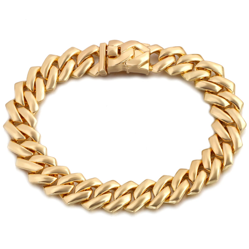 4Pcs Cuban Chain Bracelet for Women Men HipHop Bling Iced Out Chain Full Rhinestone Paved Chunky Metal Bracelet Set Jewelry Gift