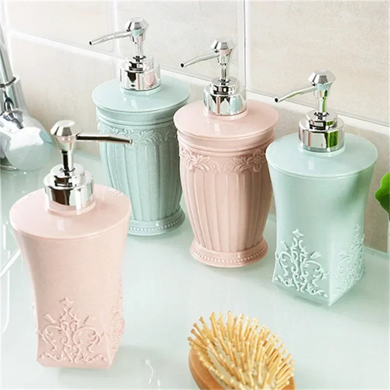Stained Carved Glass Liquid Soap Dispenser Bathroom Sanitizer Bottle Hand Pump Emulsion Shampoo Bath Shower Gel Press