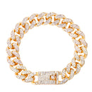 4Pcs Cuban Chain Bracelet for Women Men HipHop Bling Iced Out Chain Full Rhinestone Paved Chunky Metal Bracelet Set Jewelry Gift