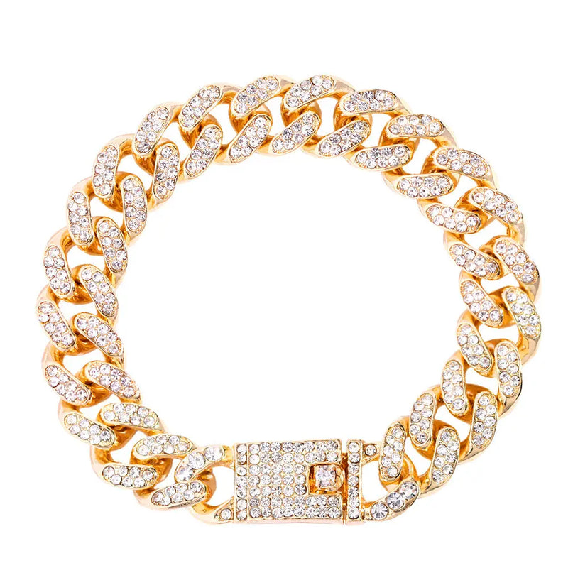 4Pcs Cuban Chain Bracelet for Women Men HipHop Bling Iced Out Chain Full Rhinestone Paved Chunky Metal Bracelet Set Jewelry Gift