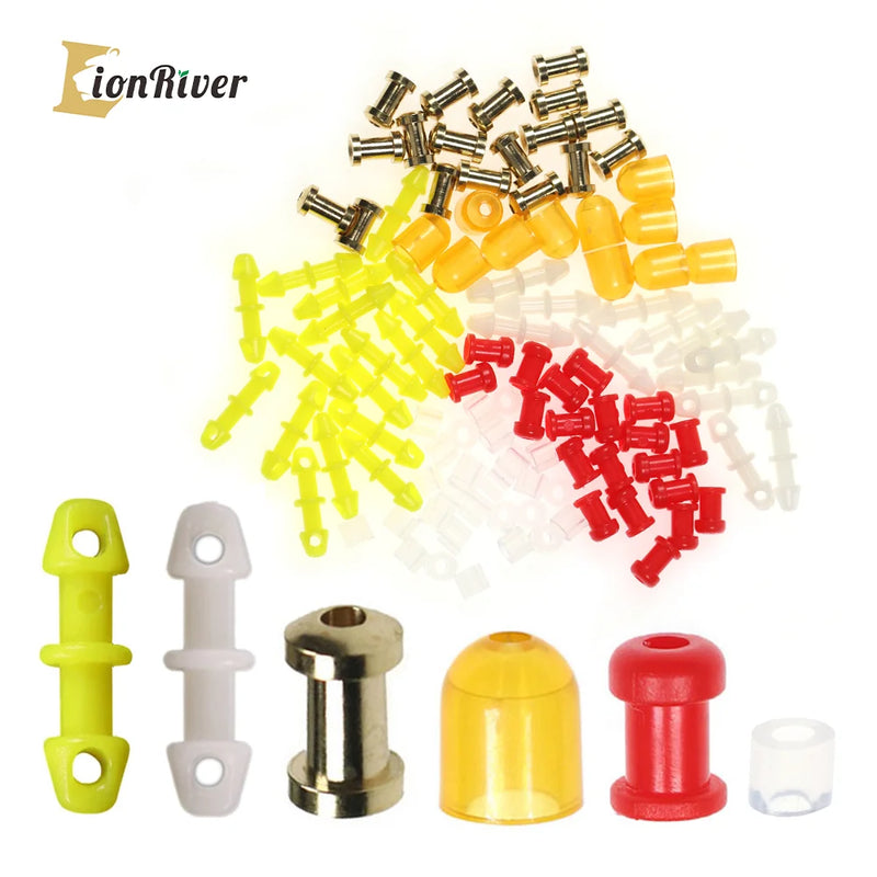 LIONRIVER 500pcs Plastic Copper Slide Parts  Snapper Skirts and Rubber Tie Fixed For Freshwater Saltwater Fishing Equipment