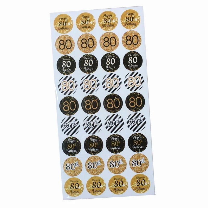 216pcs 30th Happy Birthday Paper Seal Stickers Cheers to 40 50 60 70 80 Years Old Party Gift Stickers Baby Shower Party Supplies