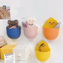 Kawaii Cartoon Bear Bunny Pen Holder Cute Storage Rack Self Adhesive Cosmetics Brushes Holder Korean Stationery Desk Organizer