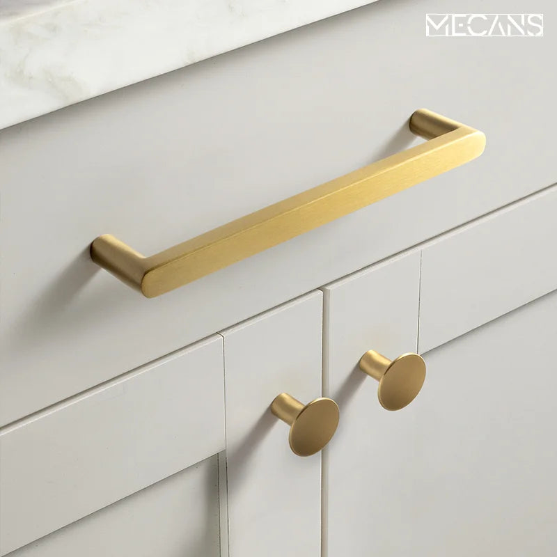 MECANS Modern Gold Knob Pure Copper Kitchen Cabinet Handles Cupboard Door Pulls Drawer Knobs Brass Furniture Handle Hardware