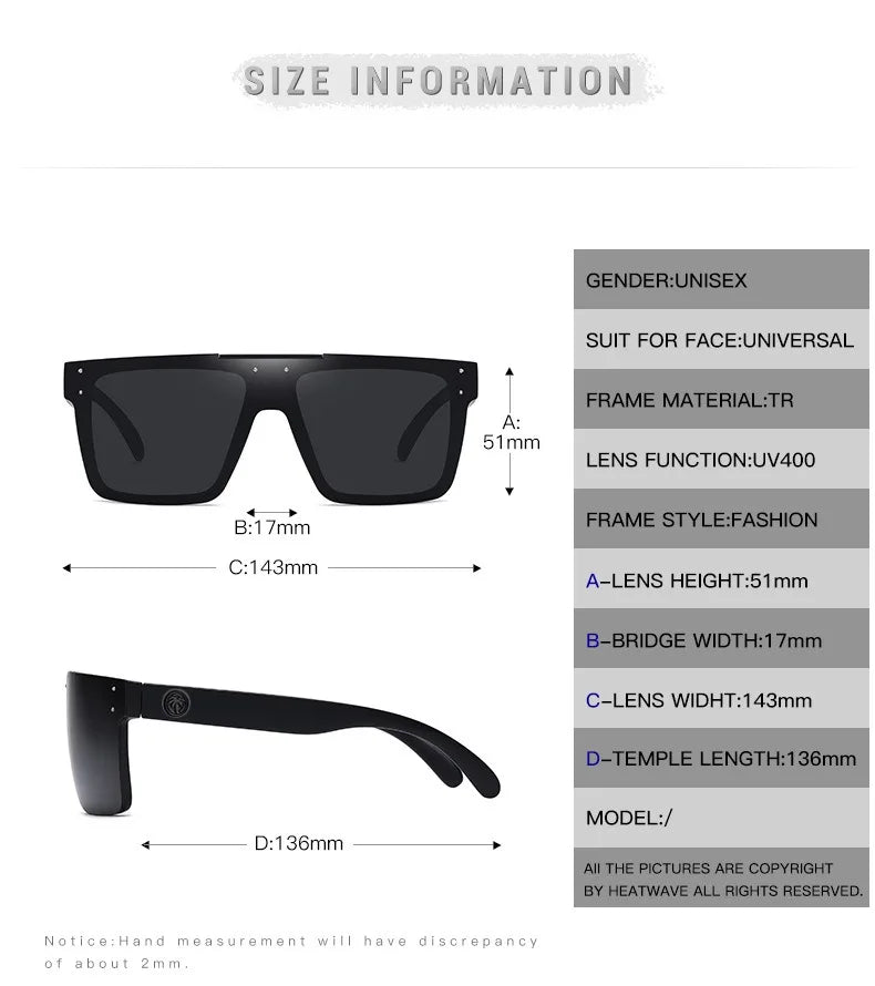 Heat wave best-selling square one-piece goggles for men women high-quality genuine film outdoor sports sunglasses HW