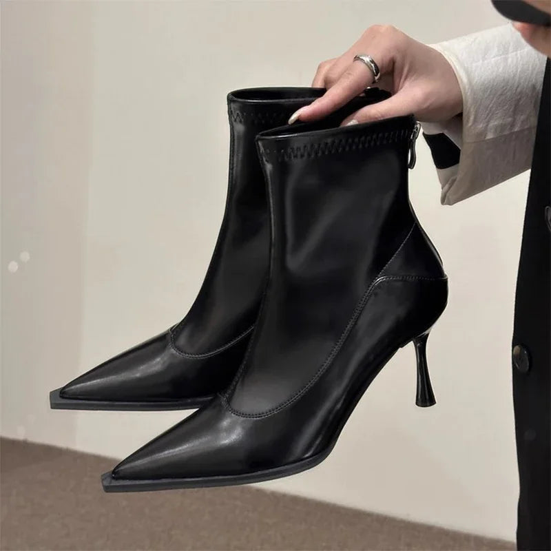 Women High Heels Ankle Chelsea Boots Designer Pointed Toe Walking Shoes New Brand Dress Pumps Sexy Zapatos Mujer