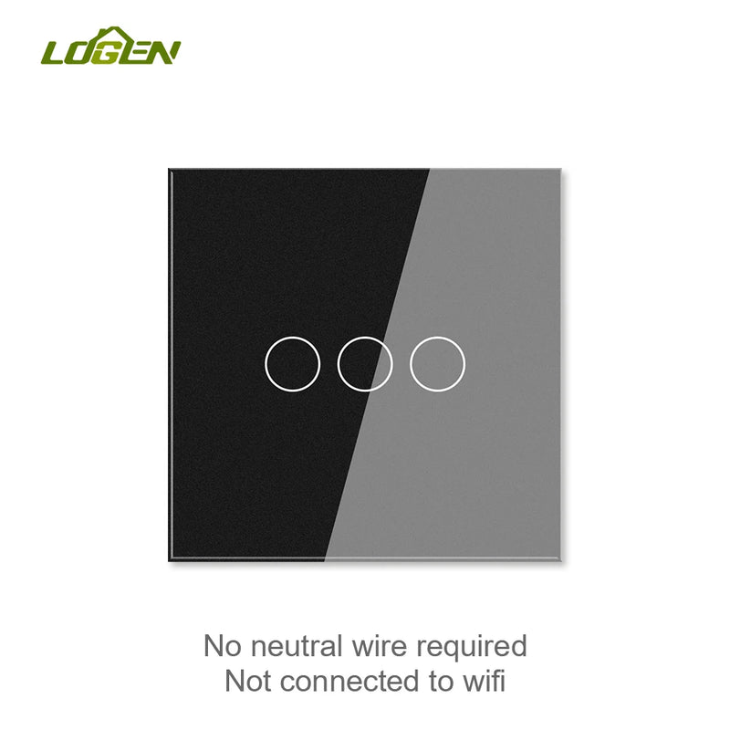 Logen Double-touch Switch 1/2/3Gang 2 Way Stair Switch EU Standard Need't Neutral Wire Glass Panel Wall Switch Stair Switch