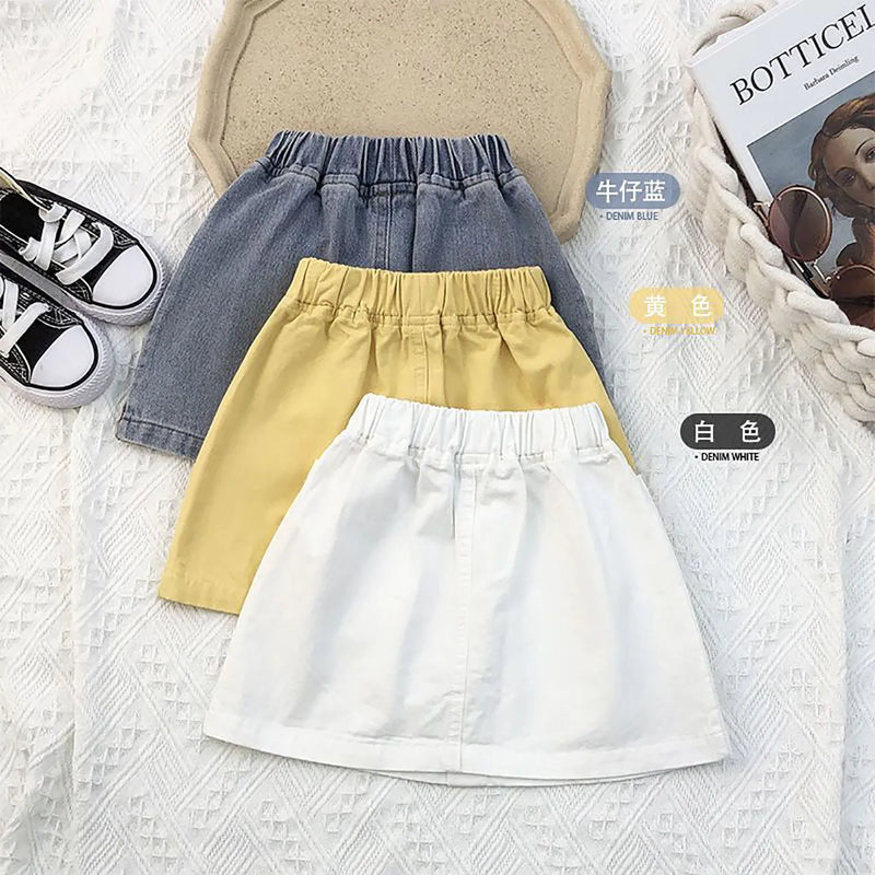 Summer Girls Denim Skirts Korean 2024 New Fashion Children Jeans Skirt Casual Loose Short Skirt for Baby 1-8years Clothing