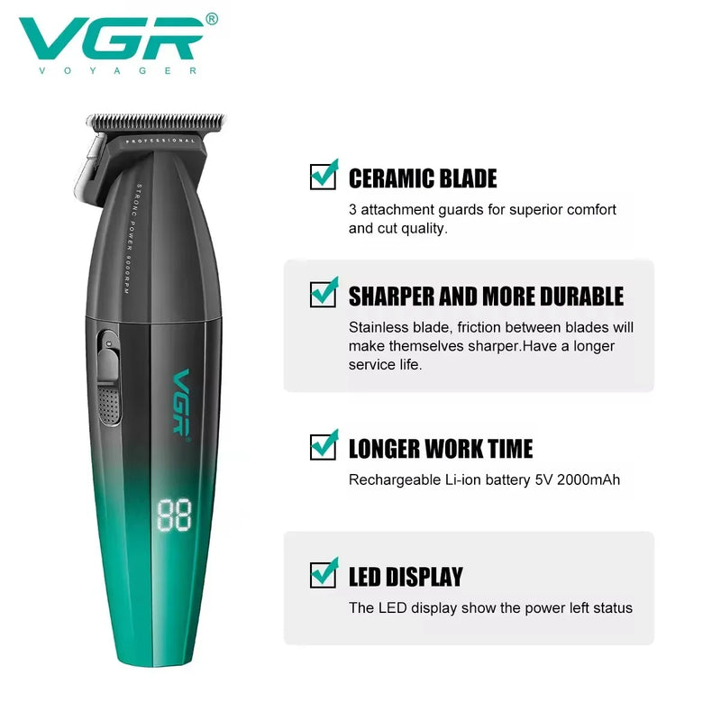 VGR Original Barber Professional Electric Hair Trimmer For Men Rechargeable Beard Hair Clipper with 9000RPM Motor Haircut V-906