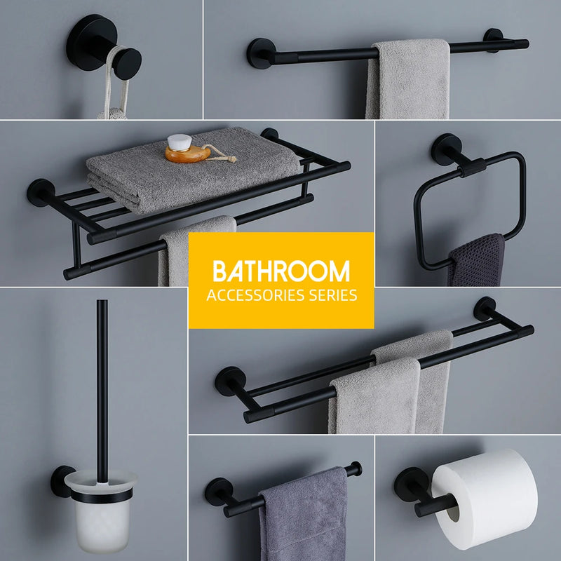 Matte Black Bathroom Accessories Towel Bar Bath Robe Hook Brass Knurled Bathroom Hardware Set Shelf for Towels Paper Tissue Hol