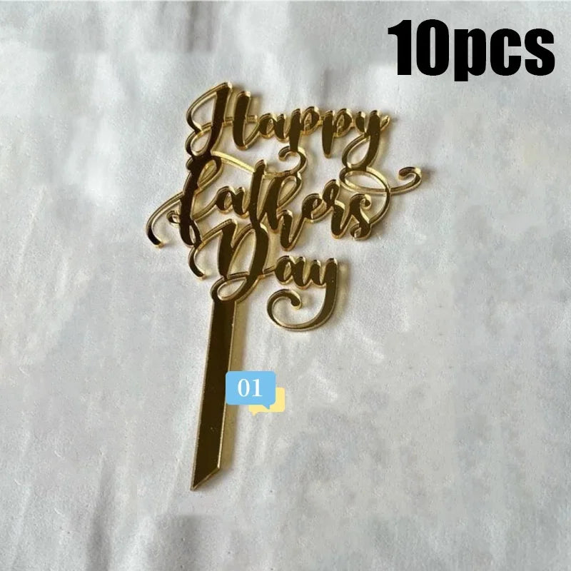 10Pcs Acrylic Dad Birthday Cakes Topper for Father's Day Party DIY Baking Cupcake Decor Tools Happy Birthday Decoration Supplies